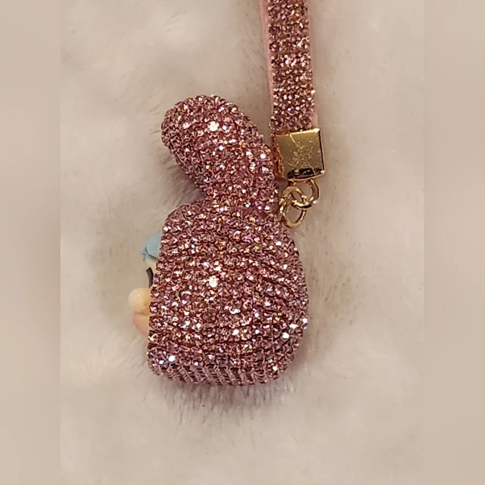 Crybaby Pink Glitter Rhinestone Bunny Keychain Bag Charm
